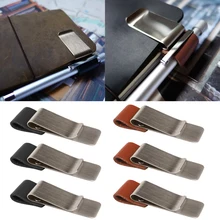 3 PCS PU Leather Pen Loop Holder with Stainless Steel Clip Clips for Journals Planners Sketchbooks Notebooks Notepad Diary Book