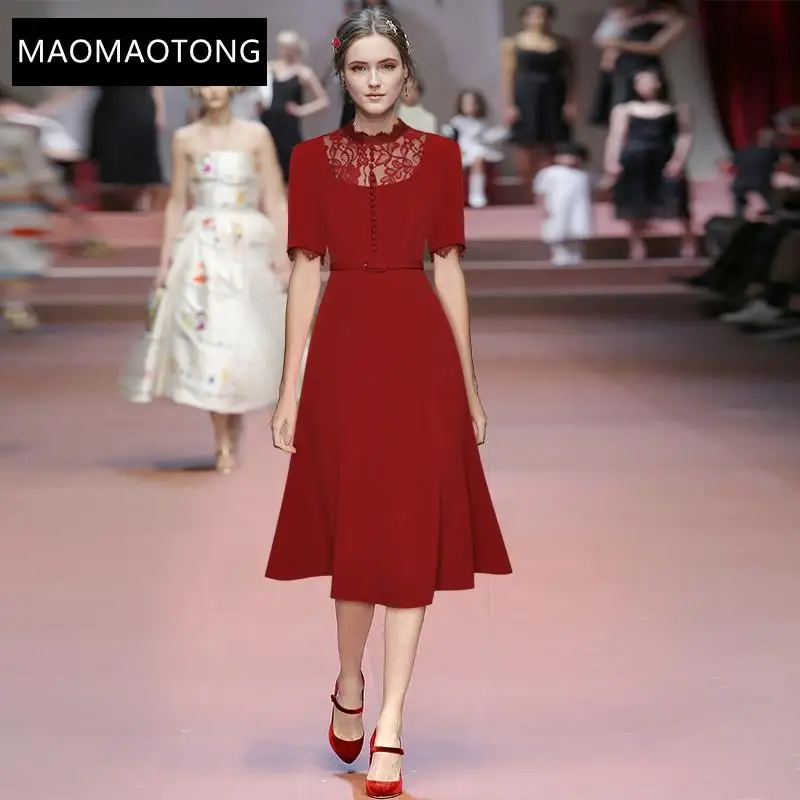 New 2021 Fashion Designer Summer Red Dress Women Short Sleeve Lace Patchwork High Waist Sashes Elegant Party Midi Dress
New 2021 Fashion Designer Summer Red Dress Women Short Sleeve Lace Patchwork High Waist Sashes Elegant Party Midi Dress