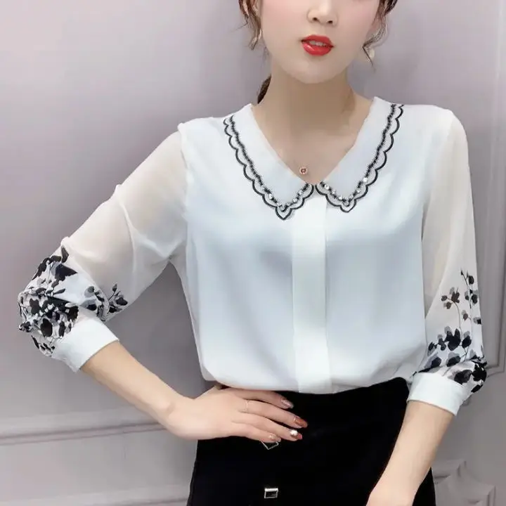 Women's Bottoming Shirt Chiffon New Peter Pan Collar Long Sleeve Blouse Top Blusas Mujer
Women's Bottoming Shirt Chiffon New Peter Pan Collar Long Sleeve Blouse Top Blusas Mujer