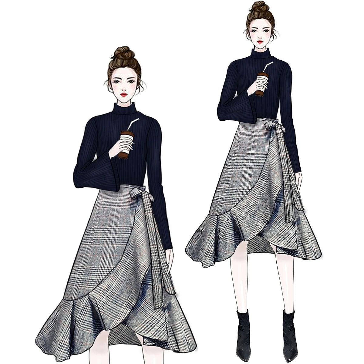 Autumn Winter Women New Fashion Knitwear Suit Fishtail Skirt Two-Piece Outfit Black Basic Sweater & Ruffle Grid Skirts Lady Set
Autumn Winter Women New Fashion Knitwear Suit Fishtail Skirt Two-Piece Outfit Black Basic Sweater & Ruffle Grid Skirts Lady Set