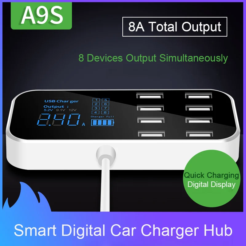 8 Ports USB Car Charger QC3.0 Fast Charging Phone Charger 40W 2.4A Multi USB Socket With LED Display For iPhone Android Samsung
8 Ports USB Car Charger QC3.0 Fast Charging Phone Charger 40W 2.4A Multi USB Socket With LED Display For iPhone Android Samsung