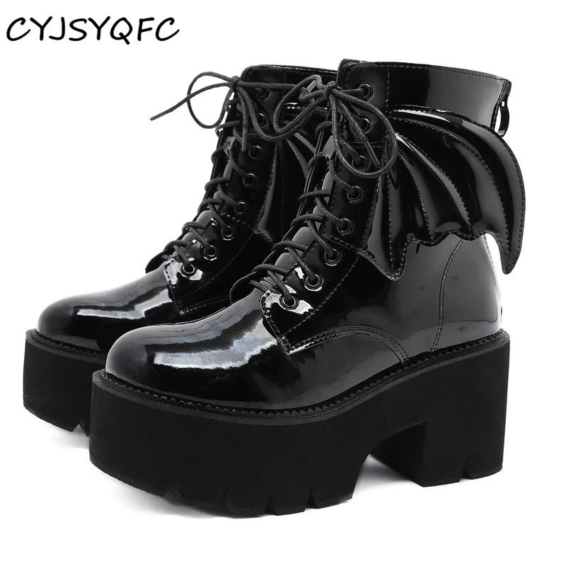 CYJSYQFC Fashion Angle Wing Ankle Boots For Women Patent Leather Lace Up Thick Bottom Platform Shoes Punk Gothic Demonia Boots
CYJSYQFC Fashion Angle Wing Ankle Boots For Women Patent Leather Lace Up Thick Bottom Platform Shoes Punk Gothic Demonia Boots