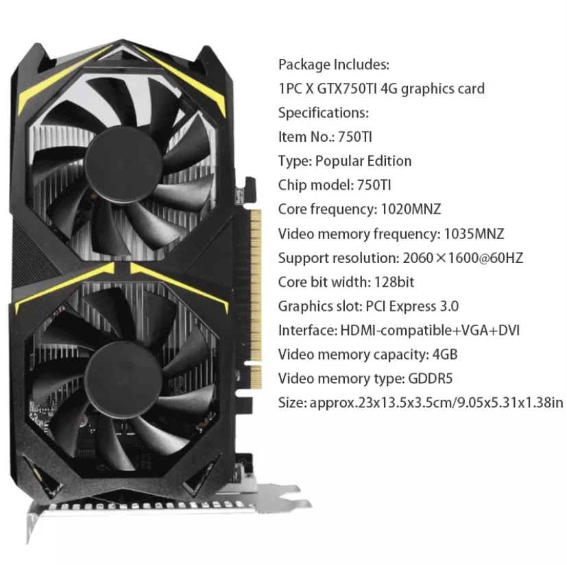 Графическая карта для компьютера GTX750TI 4 ГБ 2 GDDR5 128 бит PCIE 3 0 HDMI-совместимая с