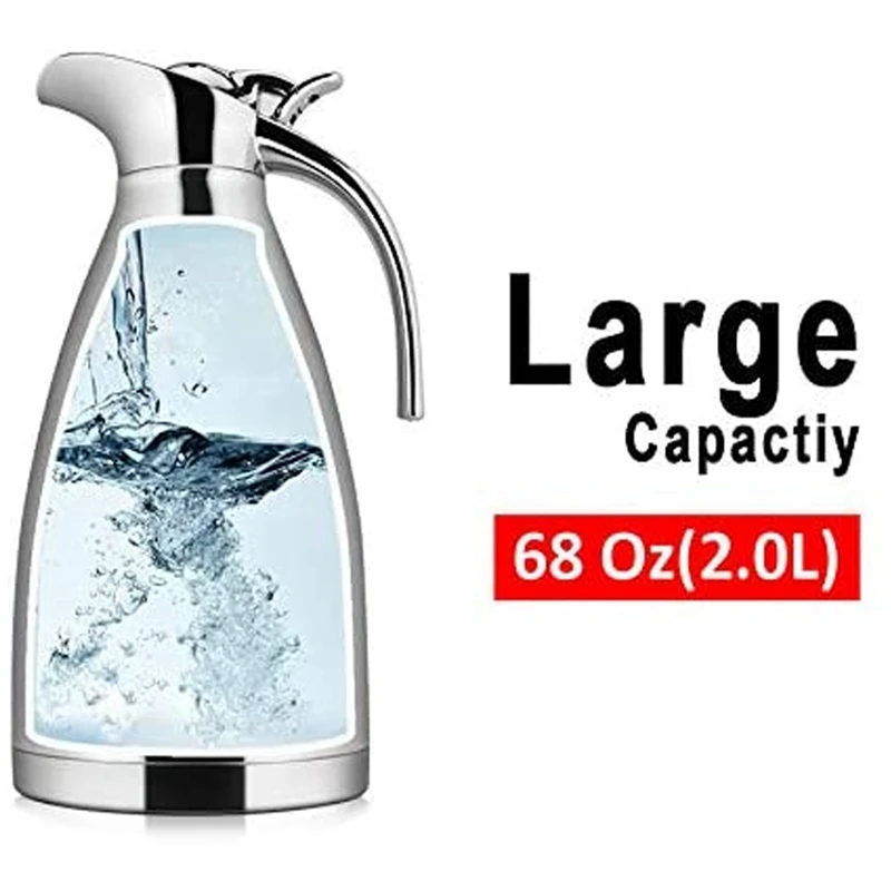 

68 Oz Stainless Steel Thermal Coffee Carafe/Double Walled Vacuum Insulated Thermos,Heat & Cold Retention Hot Water Pot