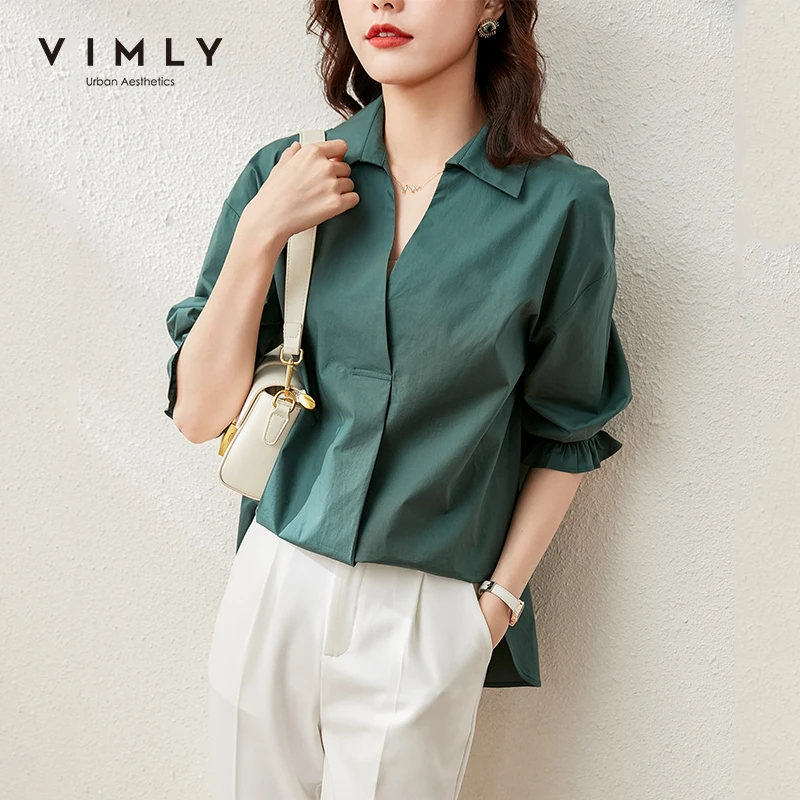 VIMLY Women Blouse Fashion V Neck Flare Sleeve Shirts Office Lady Eelegant Pullovers Female Tops Spring Vintage Blusas F6190
VIMLY Women Blouse Fashion V Neck Flare Sleeve Shirts Office Lady Eelegant Pullovers Female Tops Spring Vintage Blusas F6190
