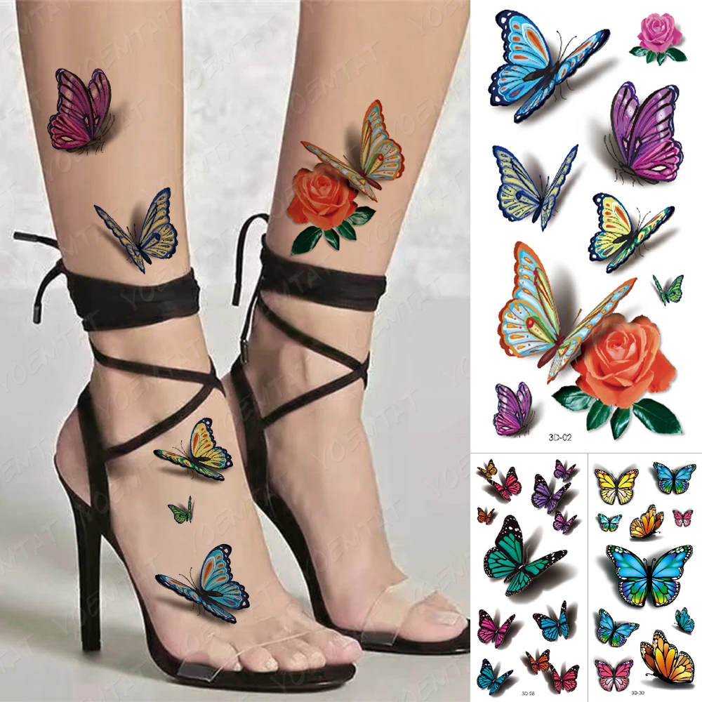 

тату переводные на тело тату временные женские татуировки временные переводные татуировки Водостойкие временные тату-наклейки, бабочки, ц...