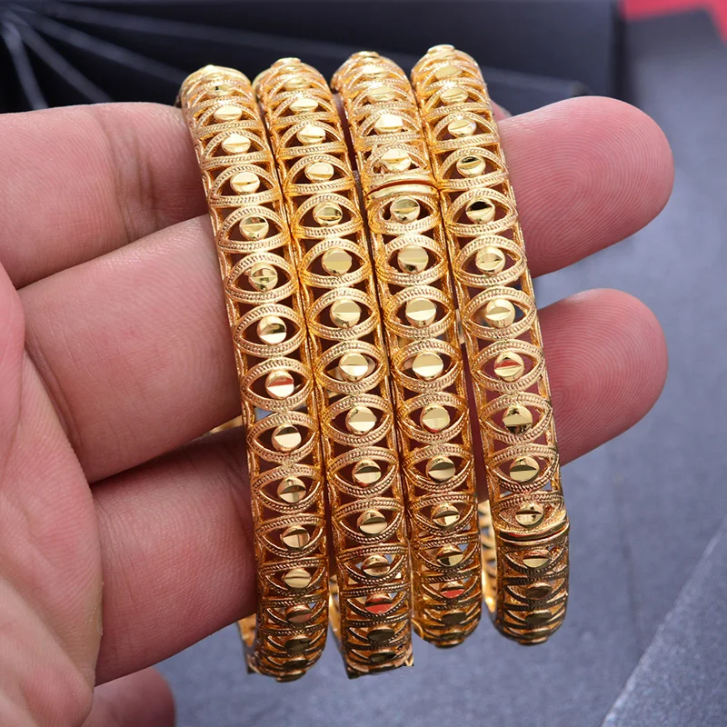 

Wando 24K 4pcs Gold color Dubai Africa Bangles For Men/Women Flower Jewelry 6cm wide Wedding Bangles bracelet gift