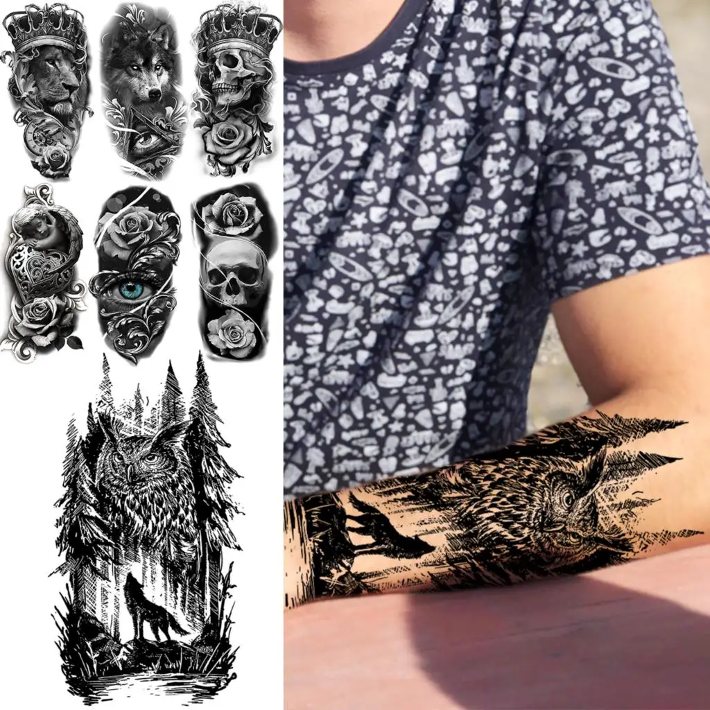 Realistic Black Forest Owl Wolf Temporary Tattoos For Men Women Skull Rose Flower Lion Fake Tattoo Sticker Half Sleeve Tatoo
Realistic Black Forest Owl Wolf Temporary Tattoos For Men Women Skull Rose Flower Lion Fake Tattoo Sticker Half Sleeve Tatoo