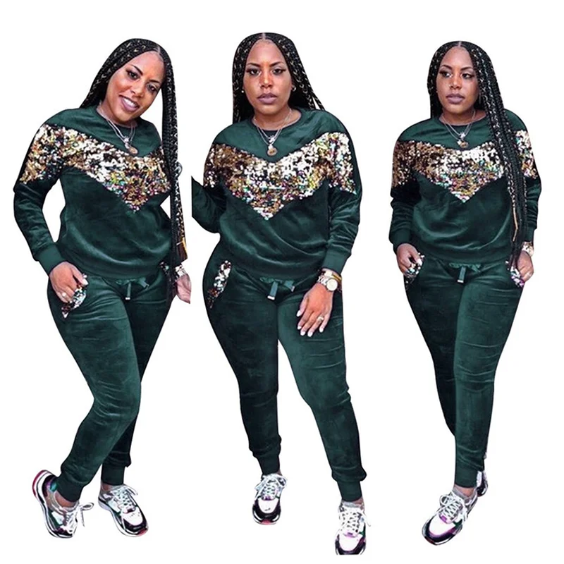 2021 2 piece set tracksuit for women outfits Sequins matching top and pant suits spring sprotsuit black plus size clothing
2021 2 piece set tracksuit for women outfits Sequins matching top and pant suits spring sprotsuit black plus size clothing