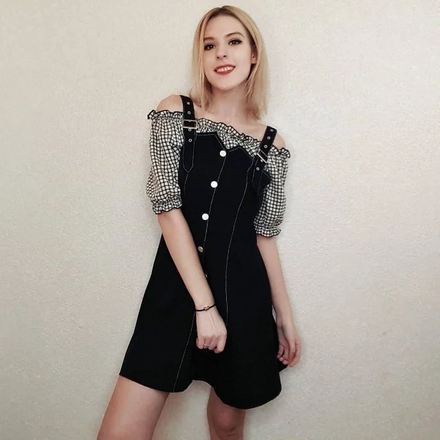 Женское клетчатое платье на бретельках, сексуальное платье с воротником-лодочкой, открытыми плечами, пуговицами и пышными рукавами, летний ... 
Женское клетчатое платье на бретельках, сексуальное платье с воротником-лодочкой, открытыми плечами, пуговицами и пышными рукавами, летний ...