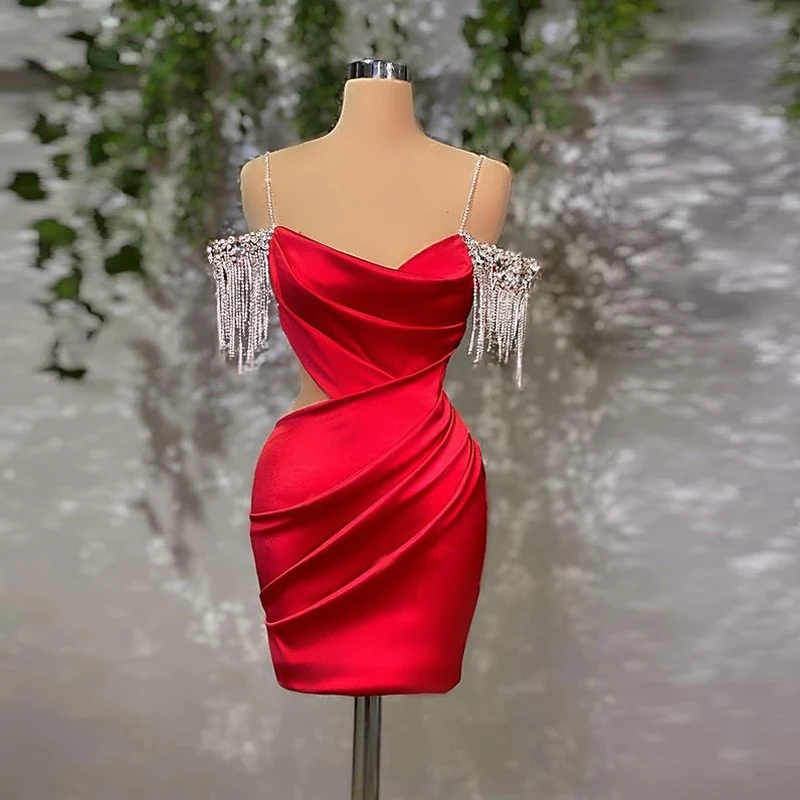 Red Fashion Sexy Short Party Dress Spaghetti Strap Sleeveless Crystals Tassel Women Satin Mini Cocktail Prom Gowns Custom Made
Red Fashion Sexy Short Party Dress Spaghetti Strap Sleeveless Crystals Tassel Women Satin Mini Cocktail Prom Gowns Custom Made