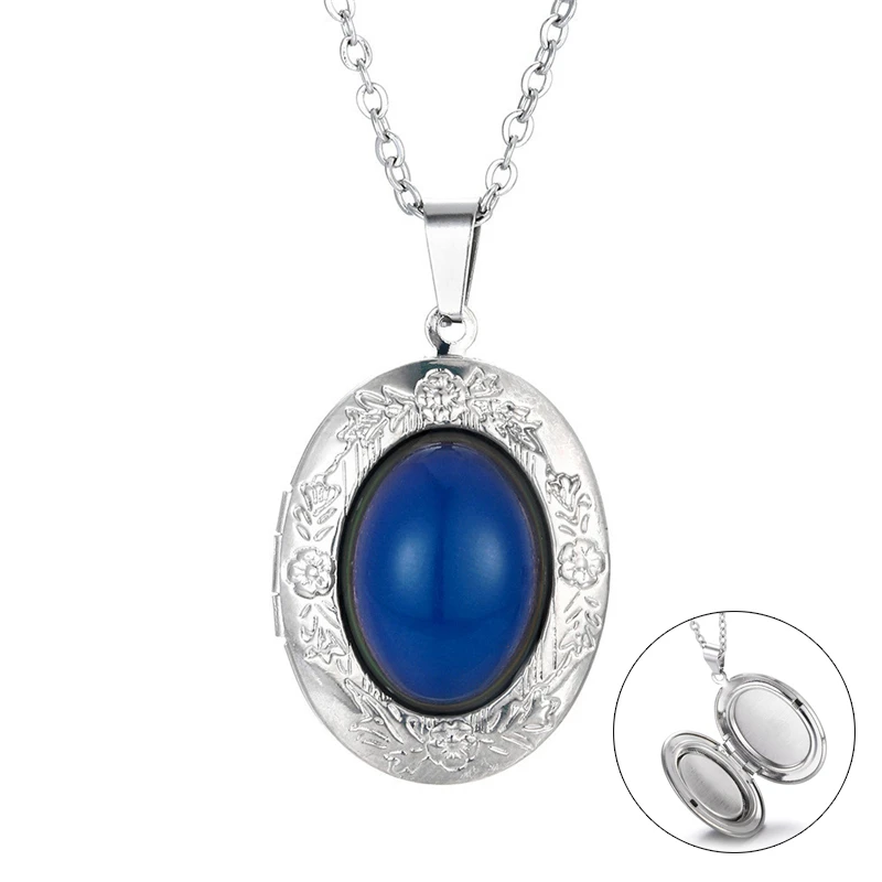 

Chain Oval Floating Photo Locket Necklace Classic Temperature Change Color Mood Pendant Open Necklace Xmas Gift