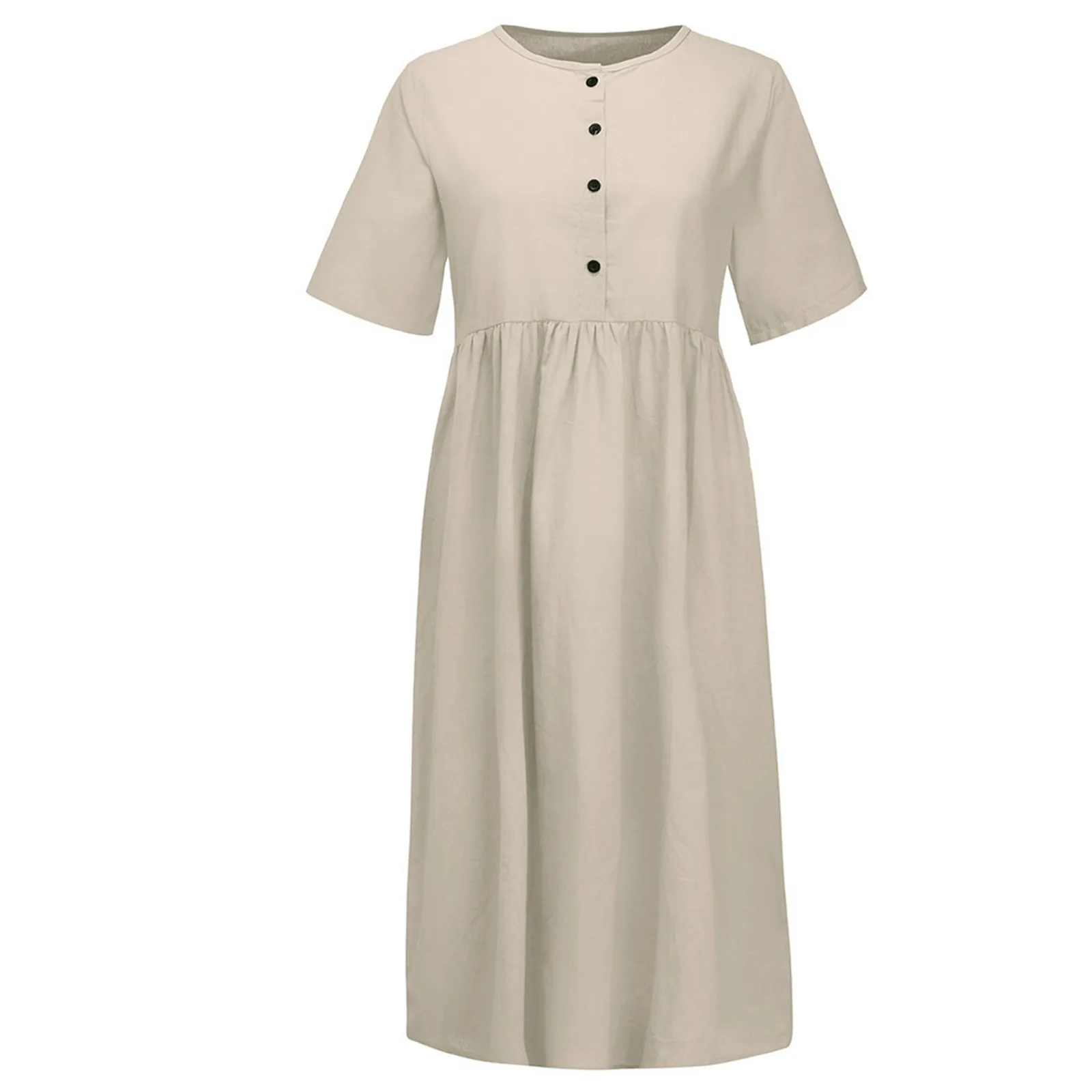 40# Button Draped Dress 2021 Vintage O-neck Short Sleeve Cotton Linen A-line Dress Solid Color Woman Clothing Mid Calf Dresses
40# Button Draped Dress 2021 Vintage O-neck Short Sleeve Cotton Linen A-line Dress Solid Color Woman Clothing Mid Calf Dresses