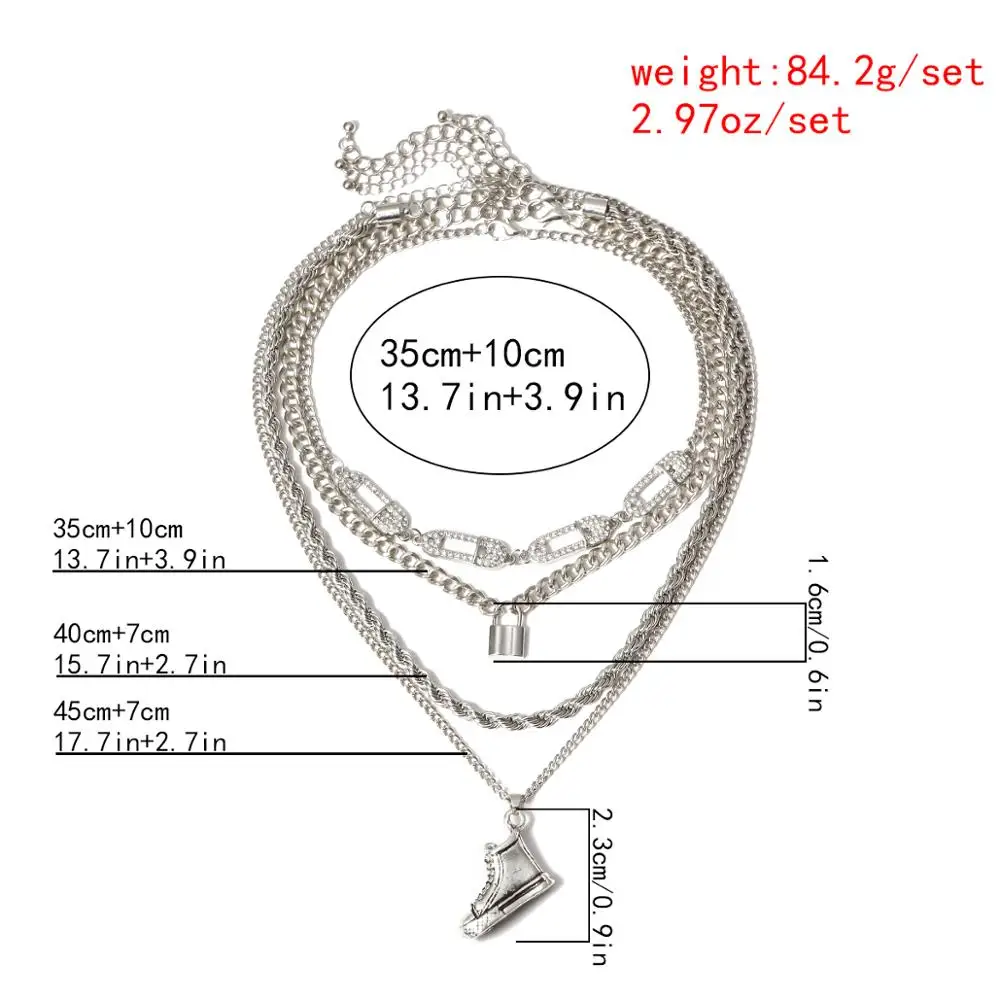 Lacteo 4 pcsset New Gothic Lock Shoes Shaped Pendant Necklace Street Punk Multi Layered Choker Necklace Jewelry for Men Women
Lacteo 4 pcsset New Gothic Lock Shoes Shaped Pendant Necklace Street Punk Multi Layered Choker Necklace Jewelry for Men Women