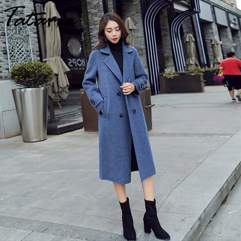 Женское зимнее шерстяное пальто Tataria теплое длинное в Корейском стиле Элегантное