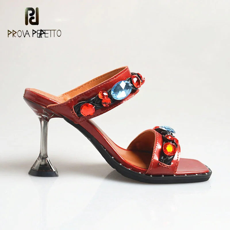 Square-toed Wine Glass and Leather Color Matching Shallow Mouth Personality High Heels Rhinestone Open-toe Sandals and Slippers
Square-toed Wine Glass and Leather Color Matching Shallow Mouth Personality High Heels Rhinestone Open-toe Sandals and Slippers