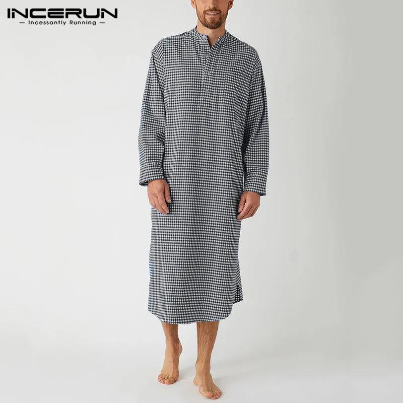 Leisure Buttons Homewear INCERUN Men Plaid Bathrobes Long Sleeve Stand Collar Nightgown Lattice Loose Pockets Sleep Robes S-5XL
Leisure Buttons Homewear INCERUN Men Plaid Bathrobes Long Sleeve Stand Collar Nightgown Lattice Loose Pockets Sleep Robes S-5XL