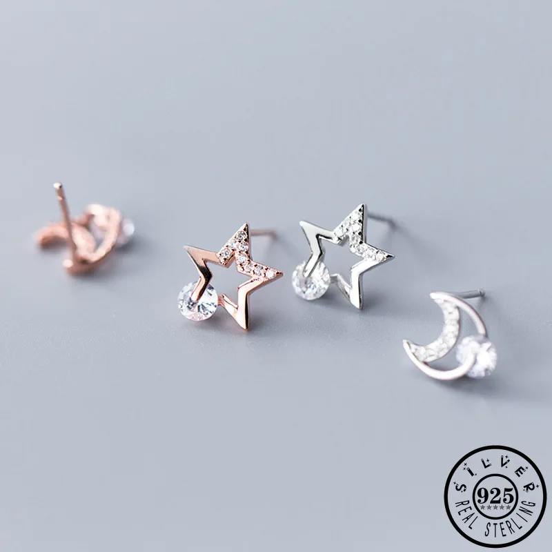 925 Sterling Silver Asymmetrical CZ Star Moon Earings Rose Gold Color Plated Ear Studs Cubic Zircon Earrings for Women
925 Sterling Silver Asymmetrical CZ Star Moon Earings Rose Gold Color Plated Ear Studs Cubic Zircon Earrings for Women