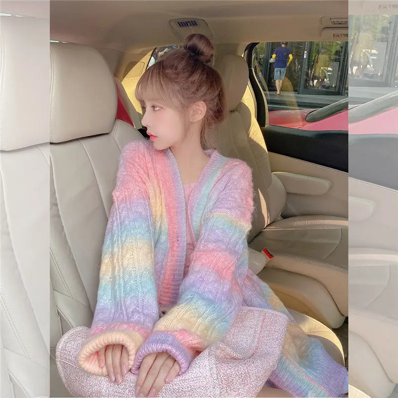 Rainbow Knitted Cardigan Women Sweet Sweater Harajuku Kawaii Long Tops Female Korean Button Down Cardigans Fall 2021 Girl Cute
Rainbow Knitted Cardigan Women Sweet Sweater Harajuku Kawaii Long Tops Female Korean Button Down Cardigans Fall 2021 Girl Cute