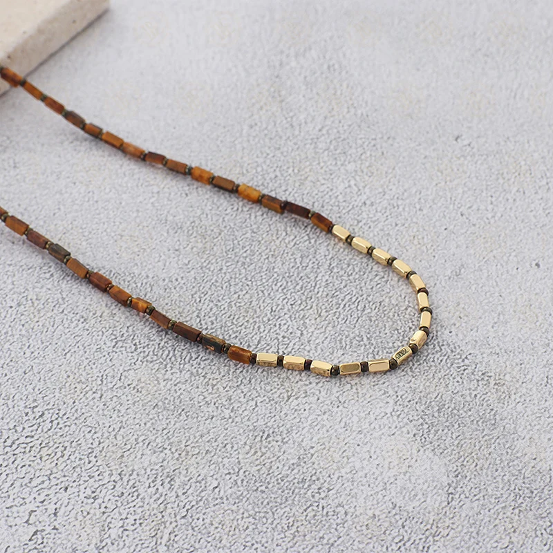 One Finished Semi-Precious Stone and Gold Plated Brass Necklace (BE1029) 
One Finished Semi-Precious Stone and Gold Plated Brass Necklace (BE1029)