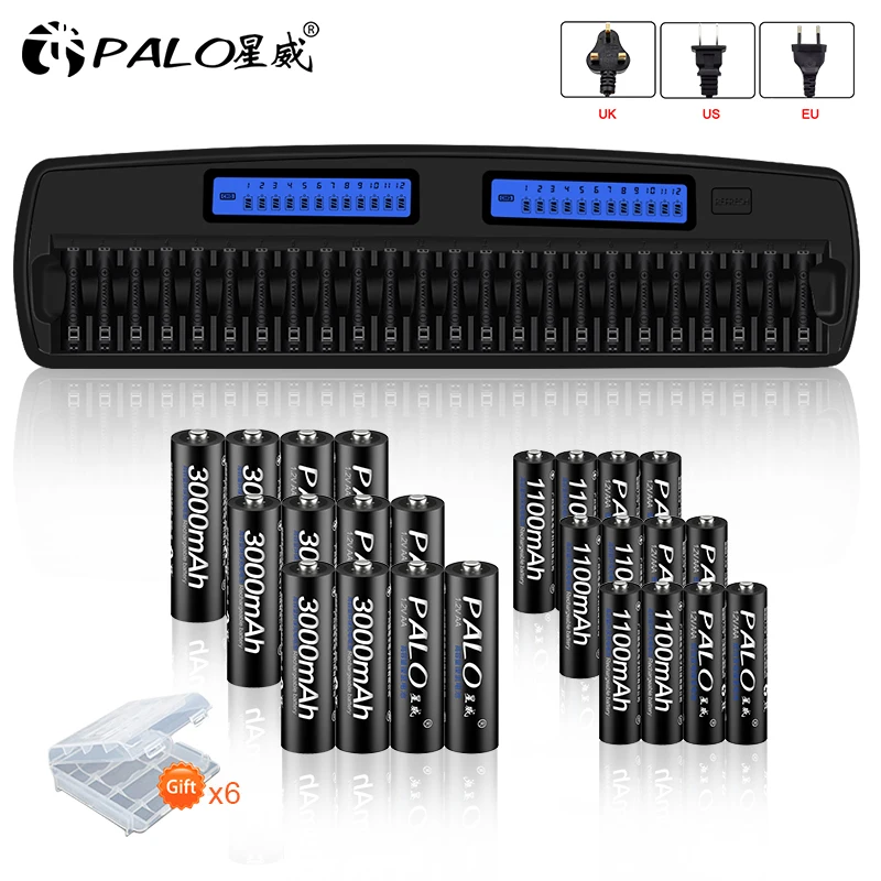 Palo 24 slot AA AAA battery quick charger Smart Charge Discharge LCD display+12pcs AA and 12pcs AAA Ni-MH rechargeable Battery
Palo 24 slot AA AAA battery quick charger Smart Charge Discharge LCD display+12pcs AA and 12pcs AAA Ni-MH rechargeable Battery