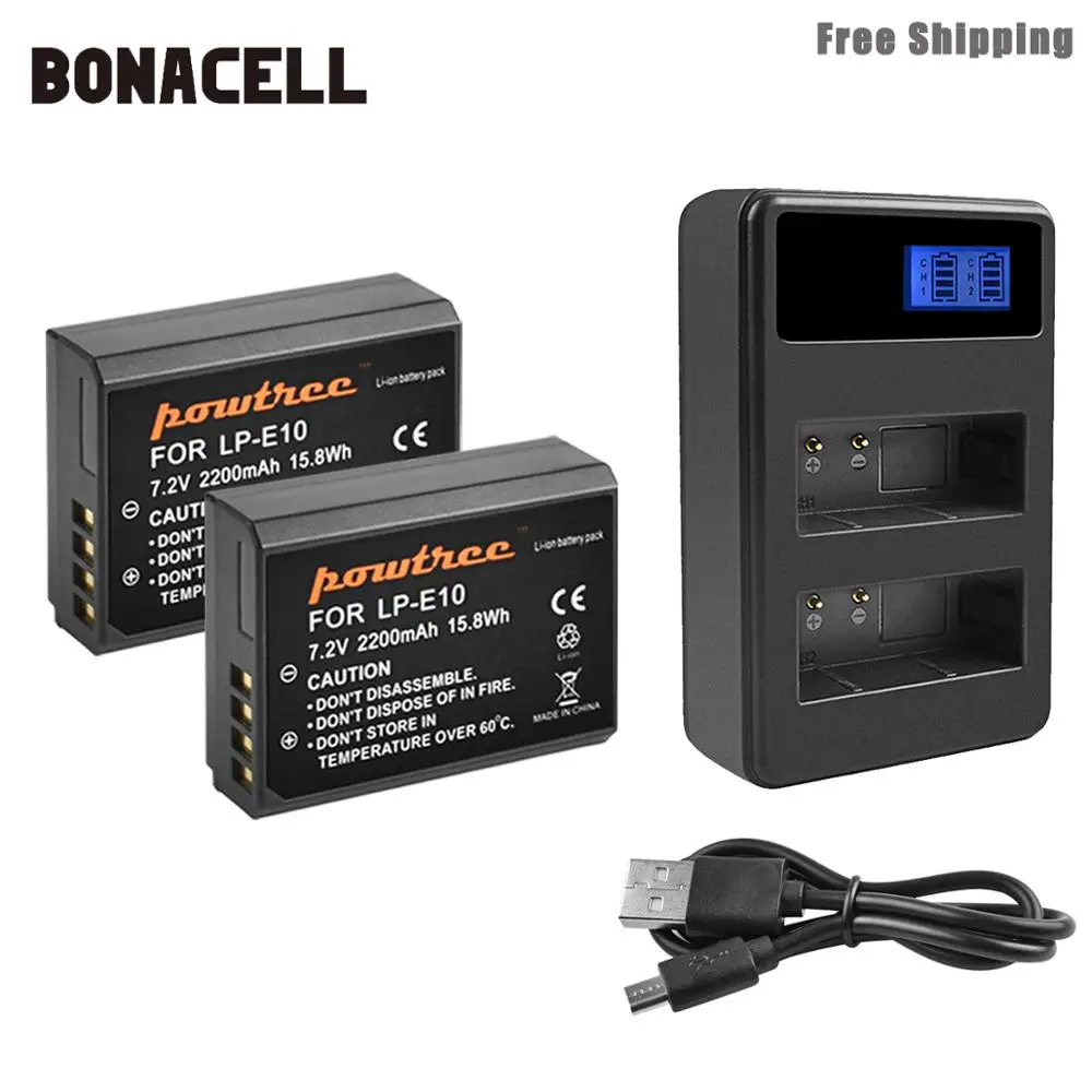 Аккумулятор для камеры bonacel 2200 мАч LP E10 LPE10 + ЖК зарядное устройство Canon 1100D 1200D 1300D