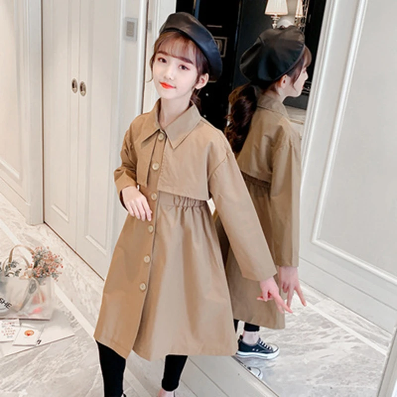 

New Children Windbreaker Fashion Spring Autumn Tops Trench Coat Girls Long Jackets Kids Overcoat Outerwear Teenage 6 8 10 12Y