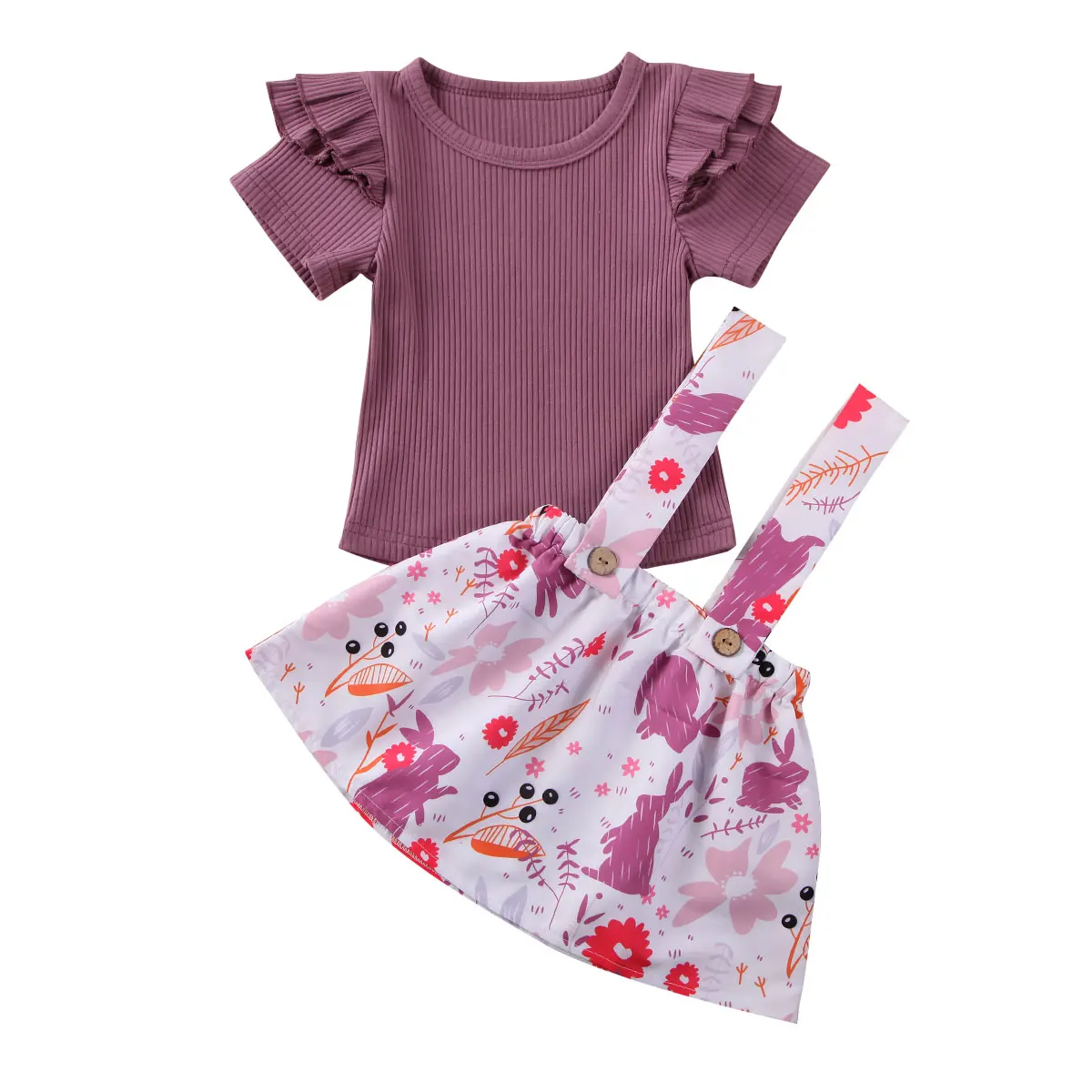 Summer Kids Baby Girls 0-5T Clothes Sets 2pcs Purple Solid Ruffles Sleeve T Shirts Tops Floral Bib Strap Dress
Summer Kids Baby Girls 0-5T Clothes Sets 2pcs Purple Solid Ruffles Sleeve T Shirts Tops Floral Bib Strap Dress