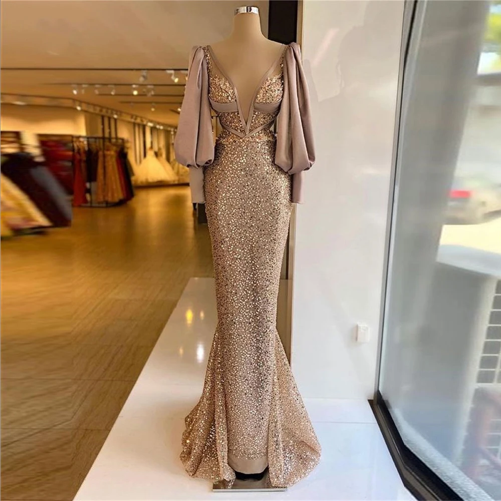 Deep V-Neck Evening Dresses Long 2021 Puff Sleeve Sequin Mermaid Prom Gowns Sexy Sparkle Party Dress Custom vestido de fiesta
Deep V-Neck Evening Dresses Long 2021 Puff Sleeve Sequin Mermaid Prom Gowns Sexy Sparkle Party Dress Custom vestido de fiesta