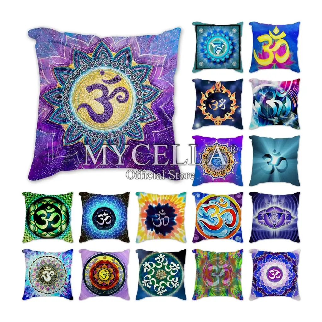 

New Cartoon Om Mandala Art Print Cushion Cover Hot Linen Pillowcase Livingroom Sofa Car Modern Decorative Throw Pillows Cover