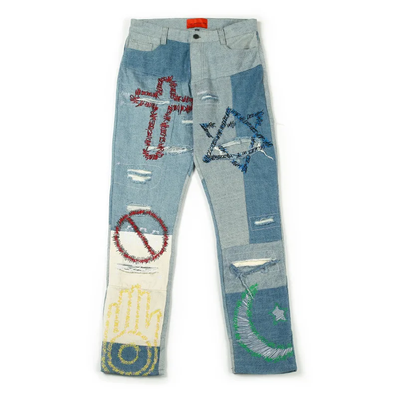 2021 Spring and Autumn Fashion Brand Graffiti stitching Embroidere Men's Straight Jeans Do old Heavy Industry Pants Men
2021 Spring and Autumn Fashion Brand Graffiti stitching Embroidere Men's Straight Jeans Do old Heavy Industry Pants Men