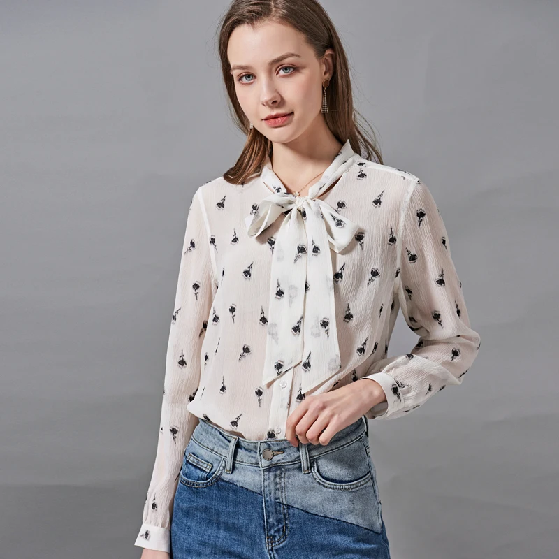100% Natural Silk Women's Shirt Lace Up Bow Collar Long Sleeves Printed Fashion Blouse Camisas
100% Natural Silk Women's Shirt Lace Up Bow Collar Long Sleeves Printed Fashion Blouse Camisas