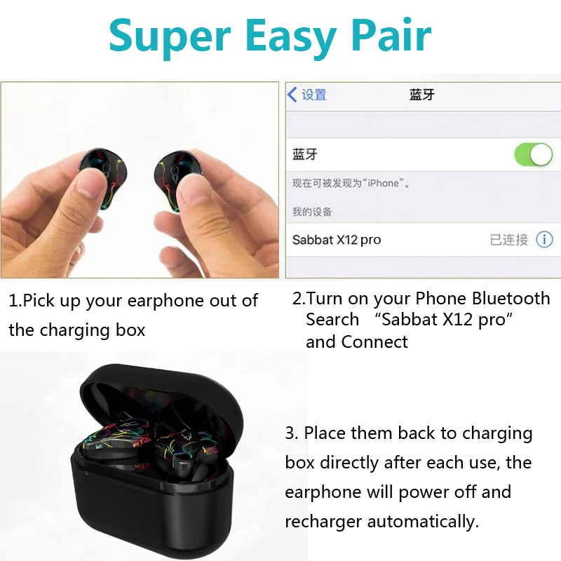 Original Sabbat X12 Pro TWS Wireless Earbuds 5.0 Bluetooth Earphone Sport Hifi Headset Handsfree Waterproof Ear Buds with Mic
Original Sabbat X12 Pro TWS Wireless Earbuds 5.0 Bluetooth Earphone Sport Hifi Headset Handsfree Waterproof Ear Buds with Mic