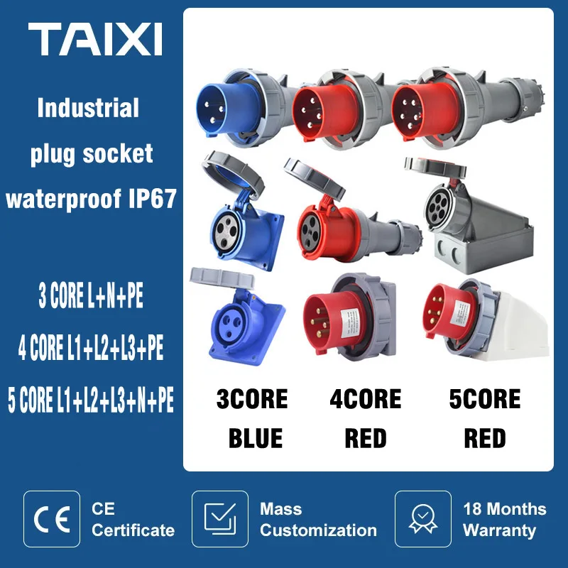 IP67 Waterproof Industrial Plug and Socket 16A 32A 63A 125A Wall Mounted Socket Panel Mounted Coupler 220V 380V 415V
IP67 Waterproof Industrial Plug and Socket 16A 32A 63A 125A Wall Mounted Socket Panel Mounted Coupler 220V 380V 415V