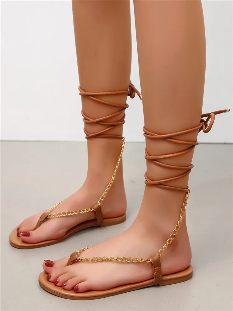 Summer Sexy Trend Women Sandals Metal Chain Narrow Band Cross Tied Flat Heel Fashion Ladies Shoes Female Casual Sandalias Rome
Summer Sexy Trend Women Sandals Metal Chain Narrow Band Cross Tied Flat Heel Fashion Ladies Shoes Female Casual Sandalias Rome