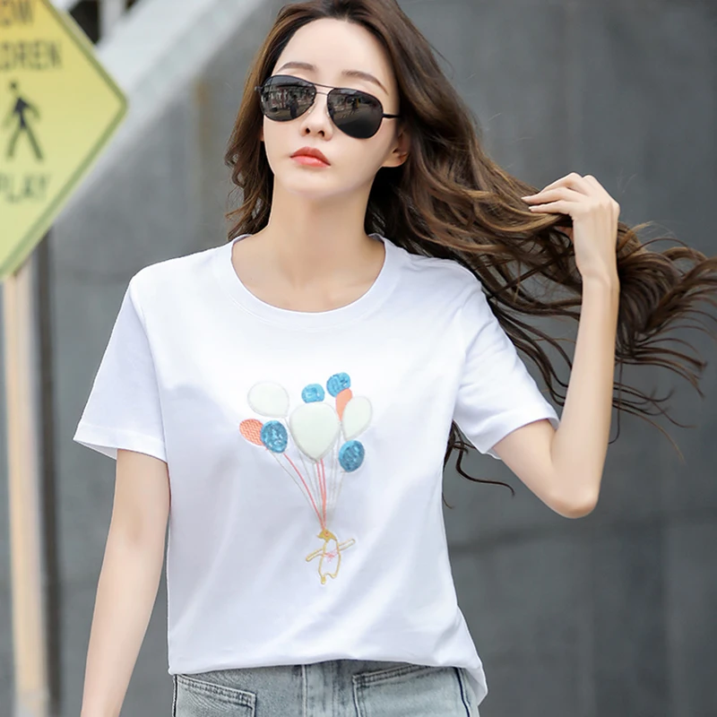 Summer T shirt Women 2022 Cute Cartoon Balloon Embroidery O-neck Tops Tee Shirts Femme Short Sleeve Cotton Casual White Top
Summer T shirt Women 2022 Cute Cartoon Balloon Embroidery O-neck Tops Tee Shirts Femme Short Sleeve Cotton Casual White Top