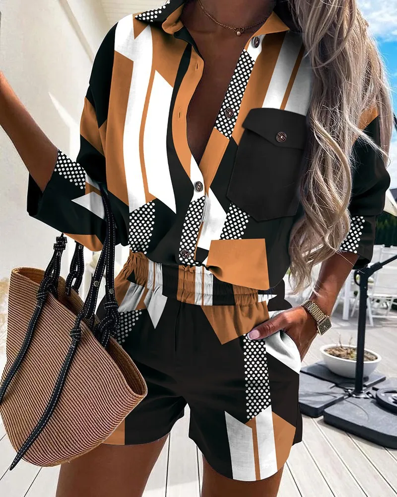 Женский Повседневный комплект из 2 предметов, рубашка с длинным рукавом и лацканами и шорты с эластичным поясом и принтом, лето 2021
Женский Повседневный комплект из 2 предметов, рубашка с длинным рукавом и лацканами и шорты с эластичным поясом и принтом, лето 2021