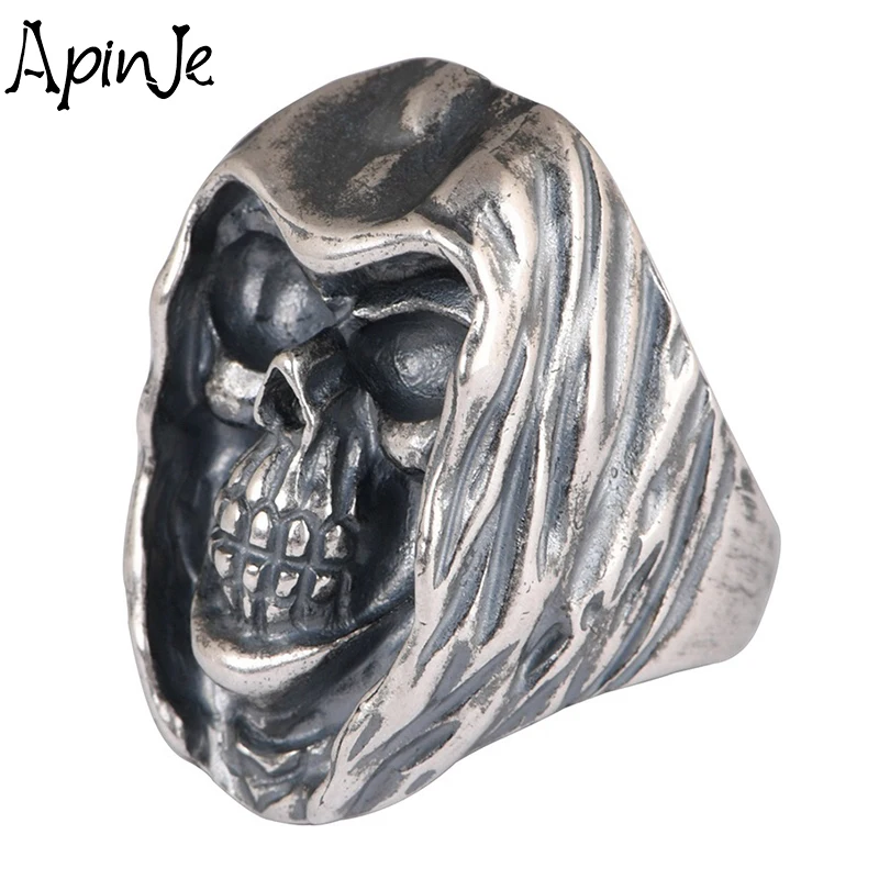 

Apinje 925 пробы Серебряное Винтажное кольцо для мужчин с черепом открытое серебряное кольцо Ретро панк украшения в стиле рок