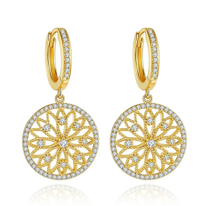 

Luxury Gold Color Hollowed-out Flower Women Drop Earrings Inlaid Brilliant Cubic Zirconia Female Wedding Fashion Jewelry