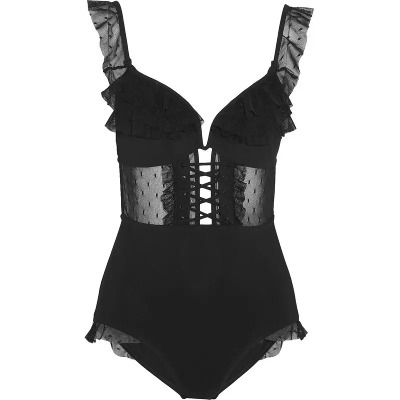 

Fashion sexy one-piece swimsuit women's three-point lace small breasts gather conservative bikini openwork hot spring clothes