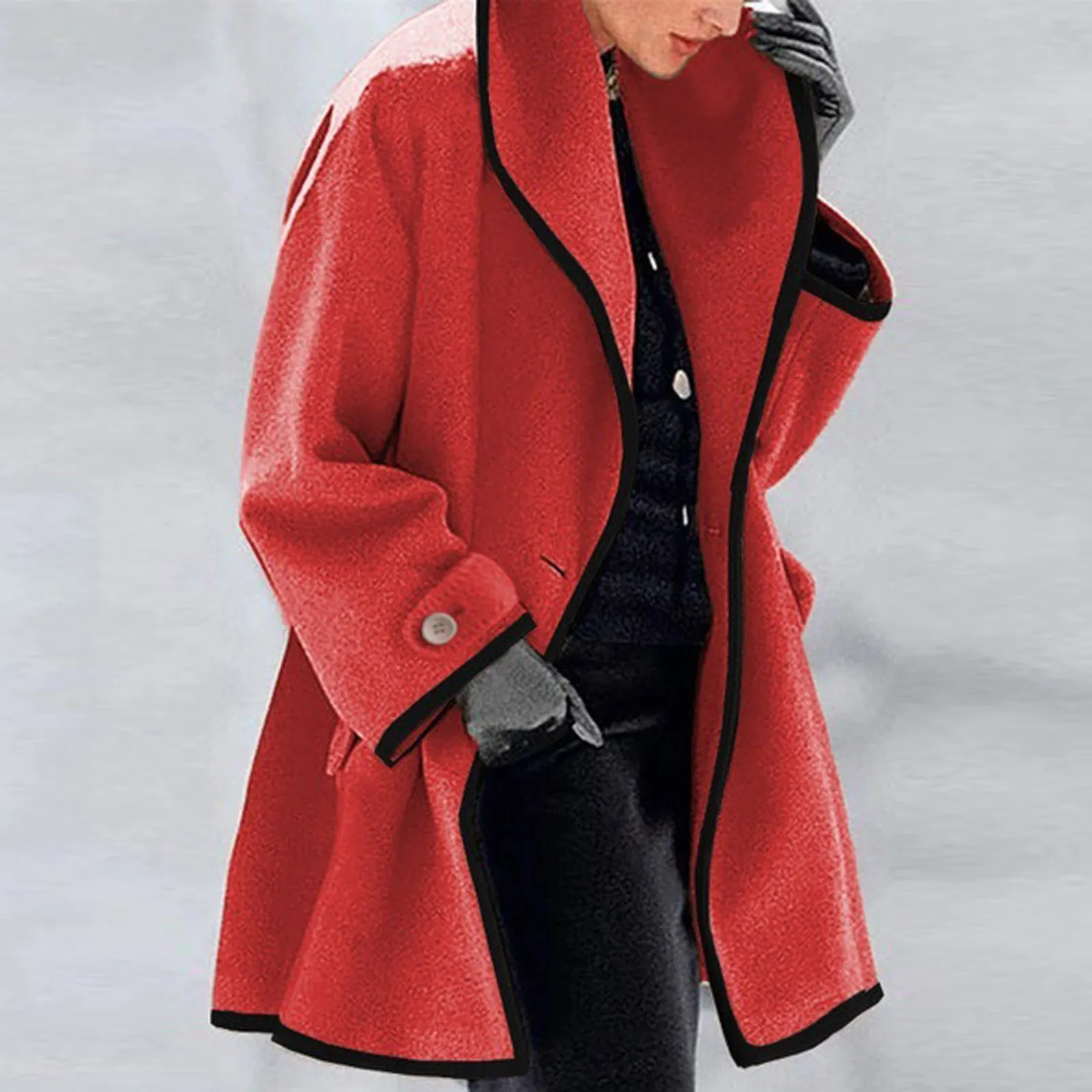 Женское теплое пальто повседневное облегающее длинное верхняя одежда шерстяное