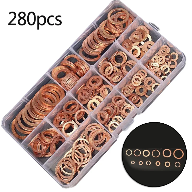 Washer Gasket 280pcs 12Size Assorted Solid Copper Crush Washers Seal Flat Ring For Fuel&Hydraulic Accessories
Washer Gasket 280pcs 12Size Assorted Solid Copper Crush Washers Seal Flat Ring For Fuel&Hydraulic Accessories