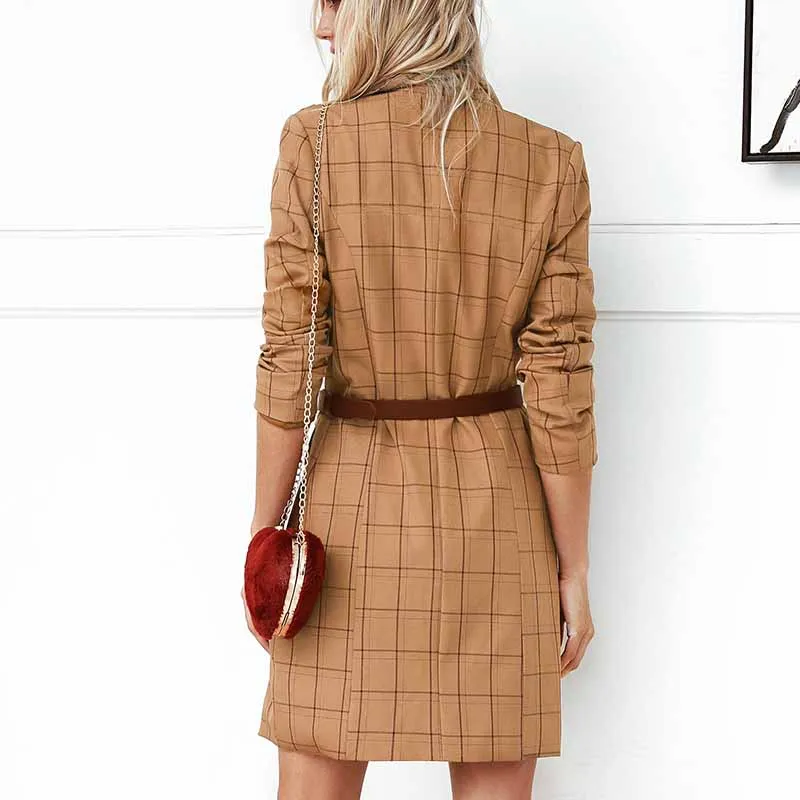 Vintage Khaki Plaid Women Blazer Dress 2019 Autumn Winter Slim Long Blazer Check Office Blazer Jacket Feminino Outerwear 
Vintage Khaki Plaid Women Blazer Dress 2019 Autumn Winter Slim Long Blazer Check Office Blazer Jacket Feminino Outerwear