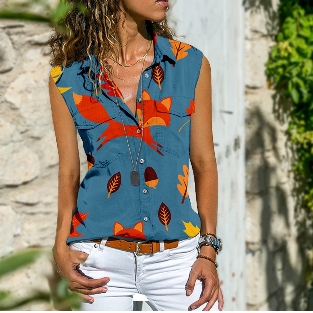 New Cross-border Women's Maple Leaf Pattern Print Casual Loose Fashion Sleeveless Shirt
New Cross-border Women's Maple Leaf Pattern Print Casual Loose Fashion Sleeveless Shirt