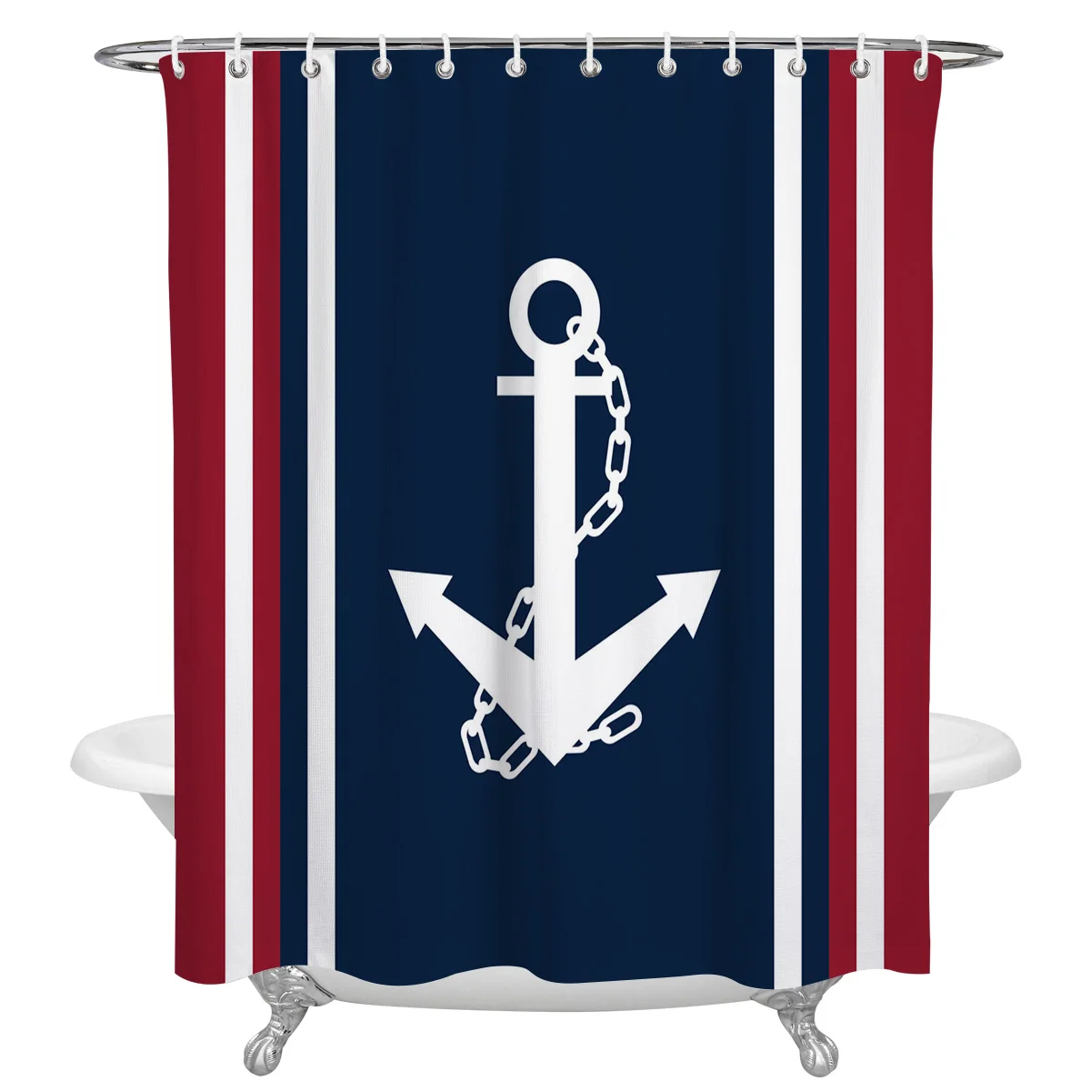 Vertical Stripe White Anchor Bathroom Shower Curtain Polyester Fabric Waterproof Shower Curtains with Hooks
Vertical Stripe White Anchor Bathroom Shower Curtain Polyester Fabric Waterproof Shower Curtains with Hooks