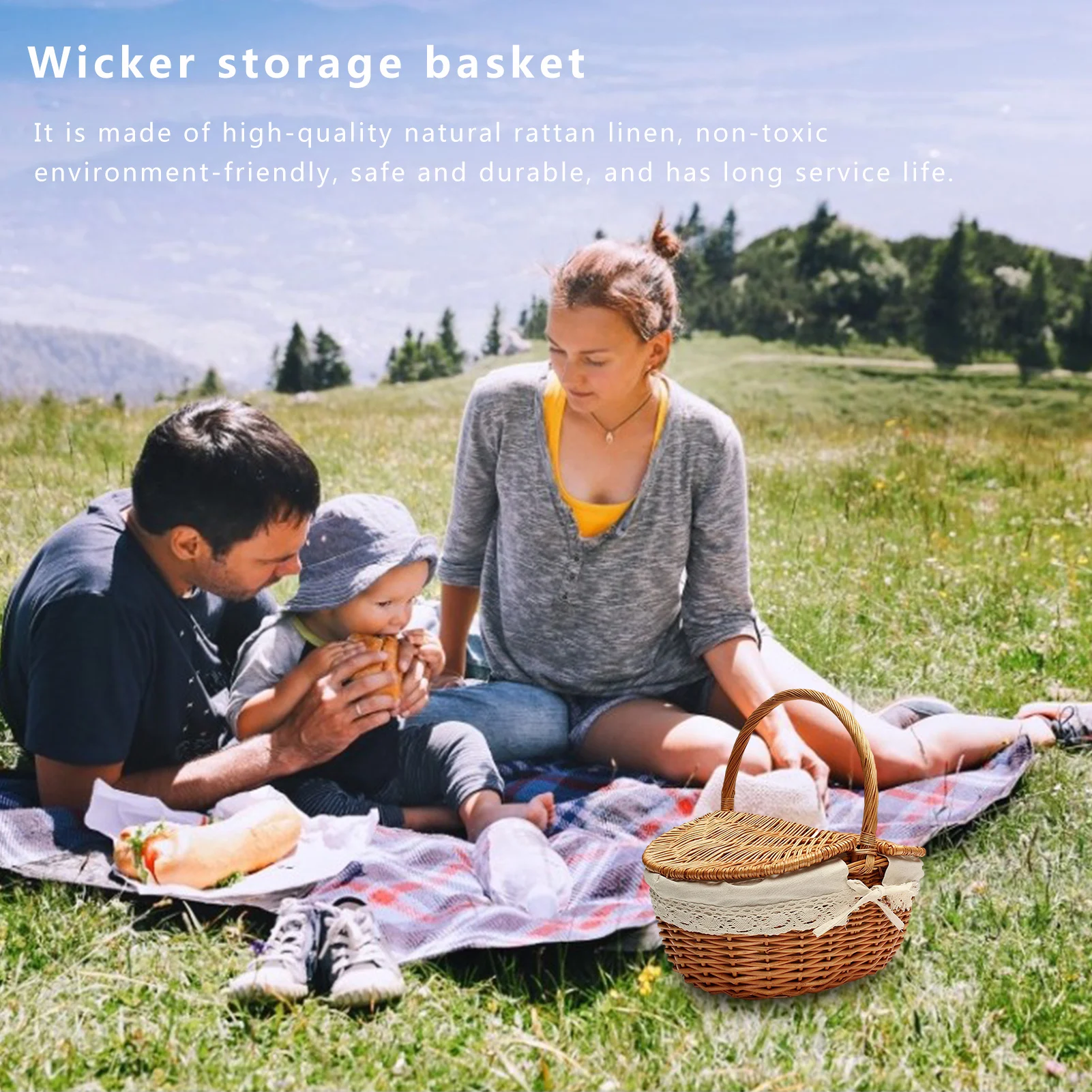 Wicker Picnic Basket with Lid and Handle & Liners Rattan Woven Fruit Storage Basket for Outdoor Picnic Parties Barbecues capable
Wicker Picnic Basket with Lid and Handle & Liners Rattan Woven Fruit Storage Basket for Outdoor Picnic Parties Barbecues capable