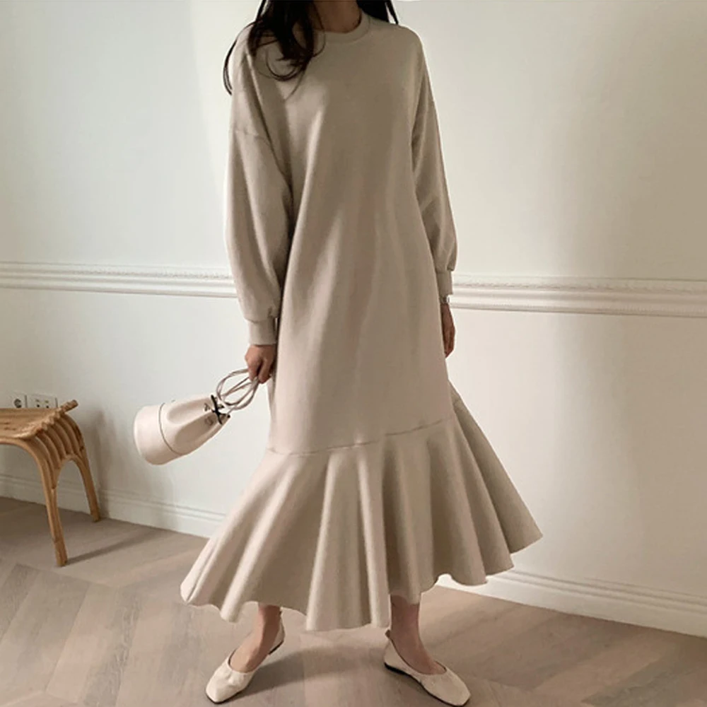 Mid-Calf Plain Women's Dress Long Sleeve Patchwork Round Neck Casual Solid Color Loose Simple Ladies Dress Female Clothing
Mid-Calf Plain Women's Dress Long Sleeve Patchwork Round Neck Casual Solid Color Loose Simple Ladies Dress Female Clothing