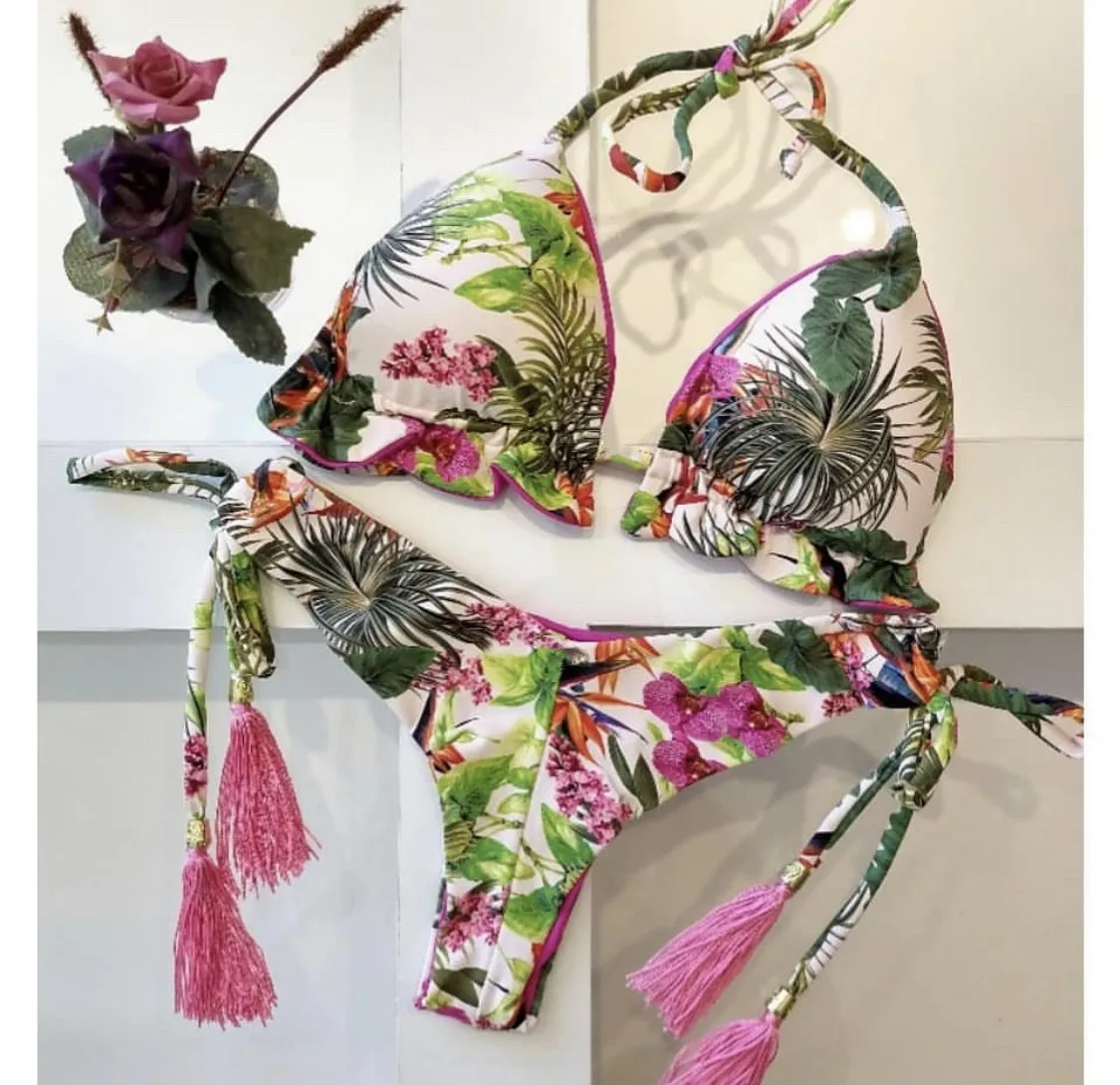 2021 Mujer Halter Swimwear Women Swimming Suit For Women Swim Suit Bather Tassel Swimsuit With Flowers Sexy Push Up Bikinis 
2021 Mujer Halter Swimwear Women Swimming Suit For Women Swim Suit Bather Tassel Swimsuit With Flowers Sexy Push Up Bikinis
