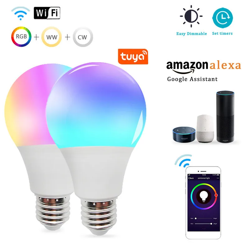Умная светодиодсветильник лампочка с Wi-Fi, осветительная приглушаемая RGB лампочка E27, 5 Вт, 10 Вт, 15 Вт, поддержка Alexa, Google, приложения Tuya Smart Life
Умная светодиодсветильник лампочка с Wi-Fi, осветительная приглушаемая RGB лампочка E27, 5 Вт, 10 Вт, 15 Вт, поддержка Alexa, Google, приложения Tuya Smart Life