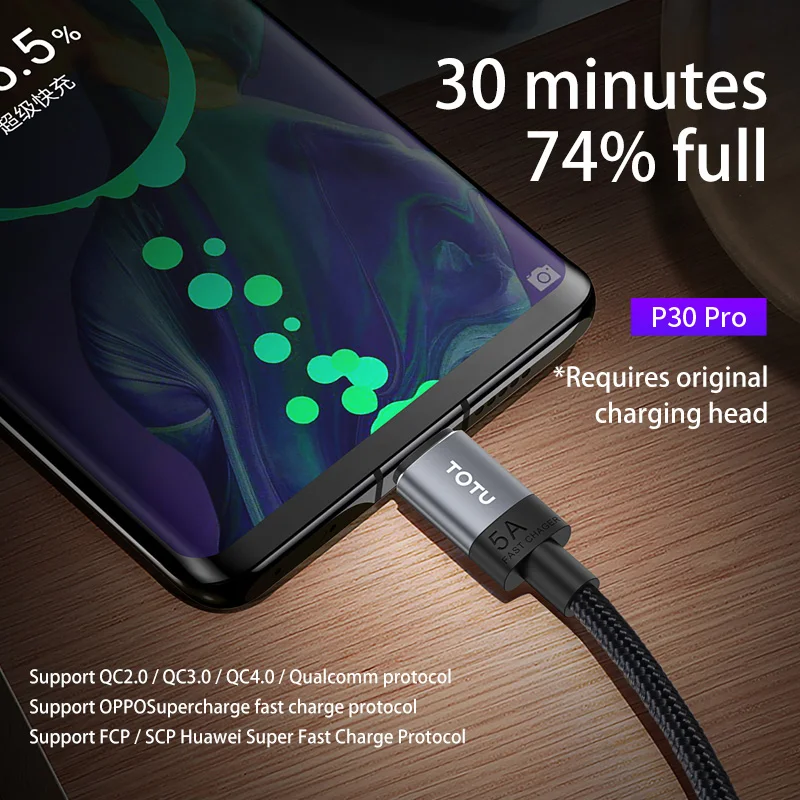 TOTU 5A Type c USB Cable For Huawei P30 xiaomi mi 8 9 10 Pro A3 Samsung A51 S9 QC4.0 Fast Charging Phone Charger C Data Cord | Мобильные